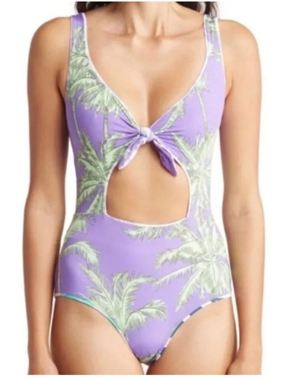 Maaji Emma Reversible One-Piece Swimsuit Purple and Green Tropical Print M